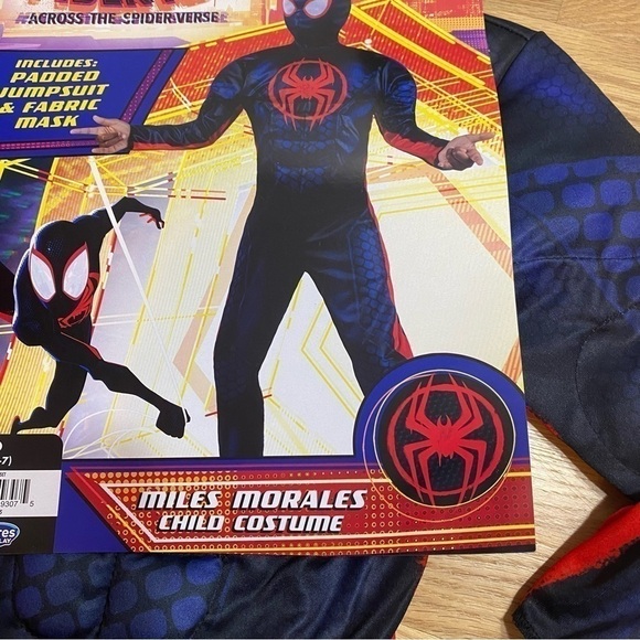 Spider-Man Miles Morales Costume NEW Small 4-7 Padded Jumpsuit & Mask Blue Red - Picture 6 of 6